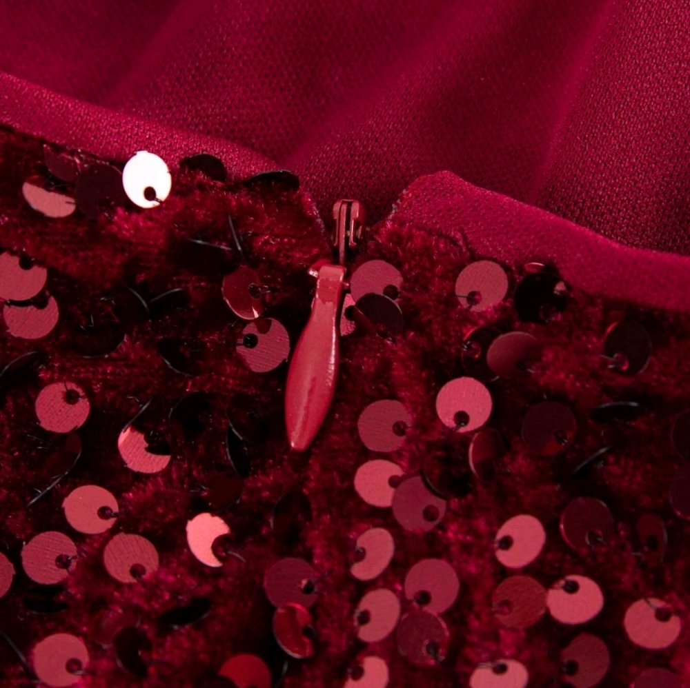 New Sequin Velvet Stretch Cami Mini Dress Bodycon Strappy Burgundy Red - Picture 9 of 11